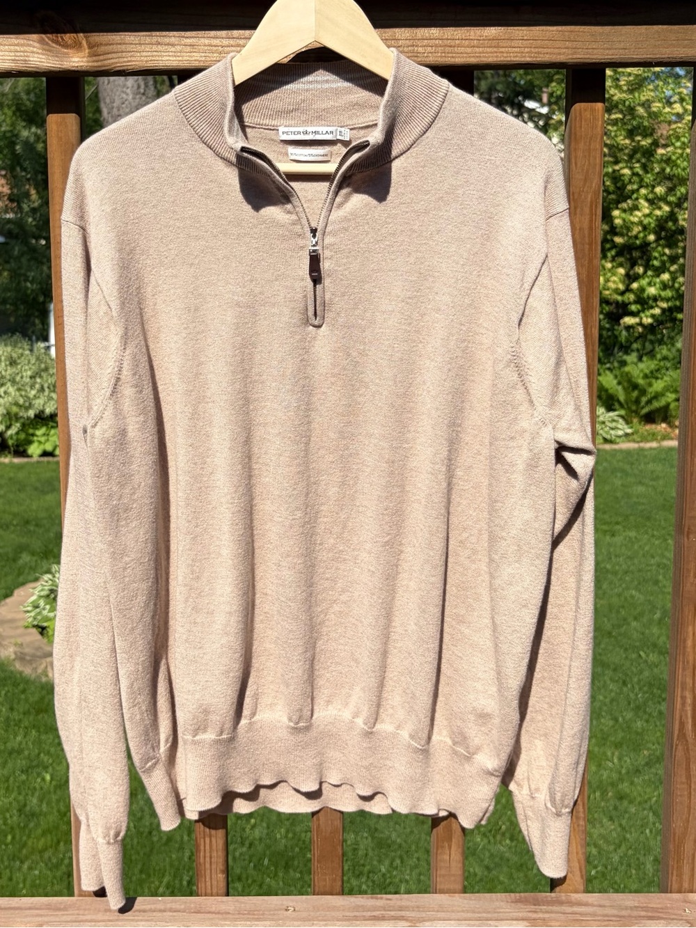 Peter Millar Men's Beige Quarter-Zip Knit Pullover
